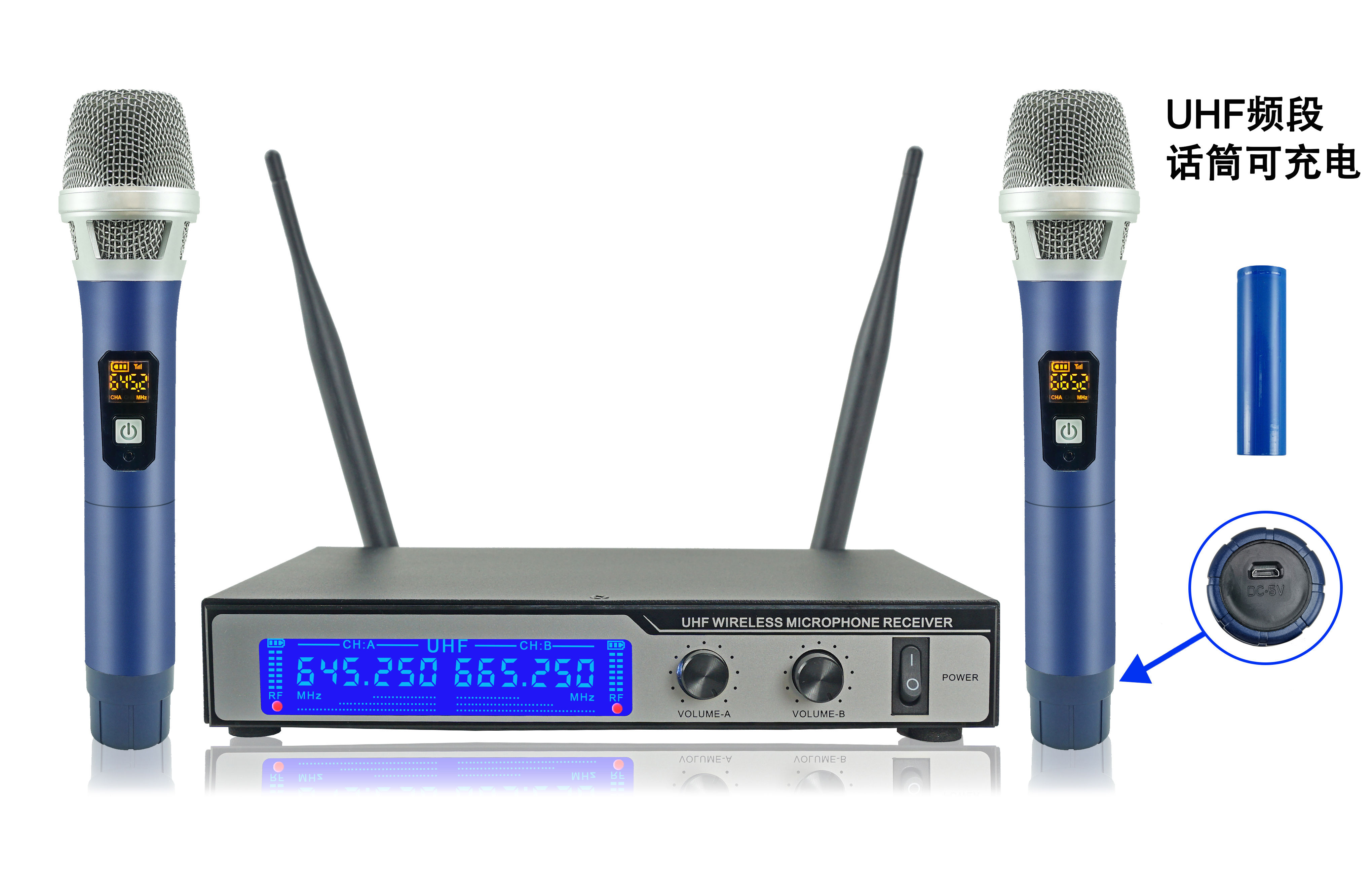 M3 Dual channel UHF rechargeable microphone